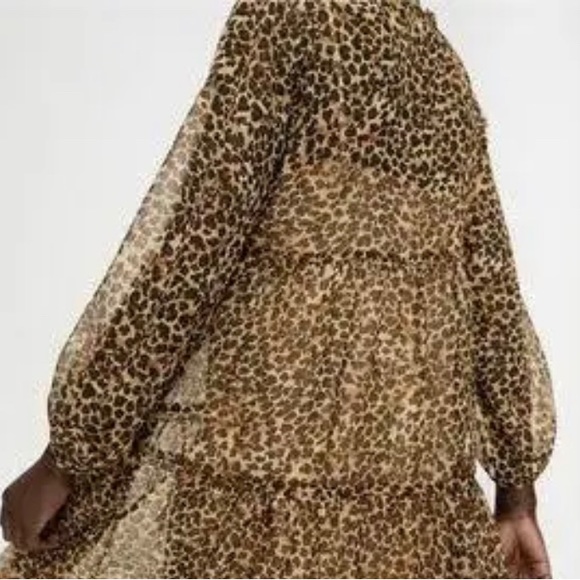 ZARA Sheer, Airy tiered Cheetah Print Dress with attached Slip & ruffle neck🔥 - Picture 3 of 7